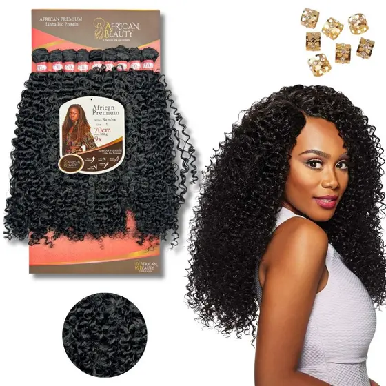 Cabelo Cachos African Beauty Bio Fibra Protéina Cacheado Tela Afro Entrelace