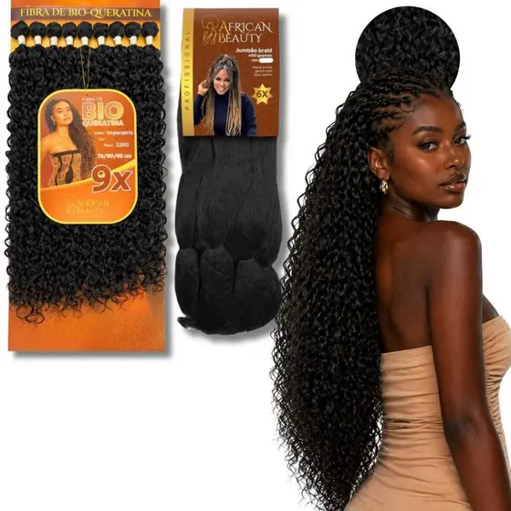 Kit 1 Cabelo Tela Entrelace Bio Queratina Macio E Longo 85cm 320g E 1 Jumbo 400g African Beauty