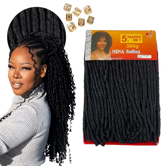 Cabelo Nina Softex Dreade 5 em 1 Pacotão 360 Faz Uma Cabeça Cores Crochet Braid Cacheado