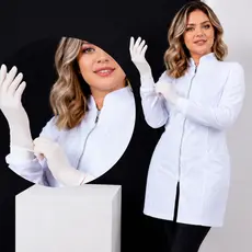 jaleco acinturado zíper branco com punho