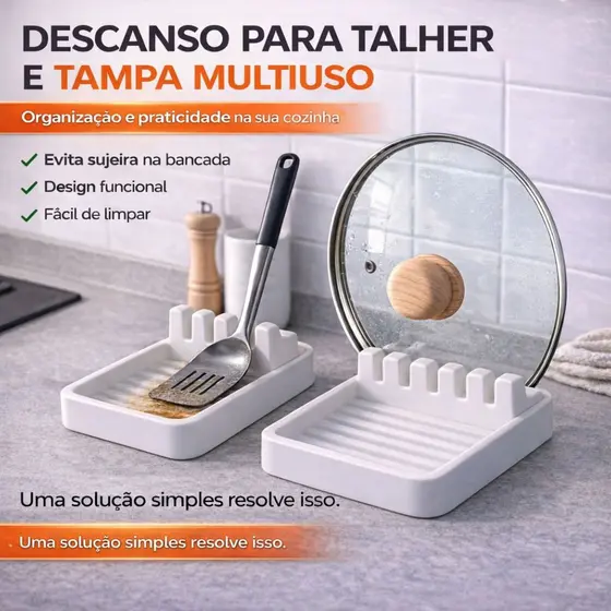 Descanso Para Talher e Tampa de Panela | Suporte Porta Colher e Espátula | Organizador de Bancada Cozinha