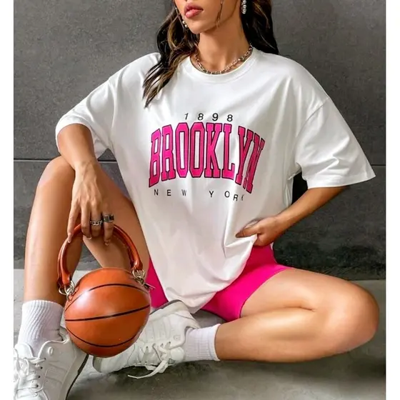 CAmiseta camisa feminina 100%ALGODÃO BROOKLYN TENDÊNCIA! Varias Cores