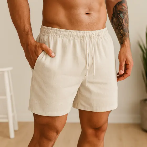Bermuda Masculina Linho Azul Plus Size Slim Premium Tecido Qualidade Ano Novo Branco Envio Imediato