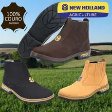 BOTINA NEW HOLLAND COURO NOBUCK LEGITIMO MASCULINA E FEMININA AMAREL MARROM E PRETA