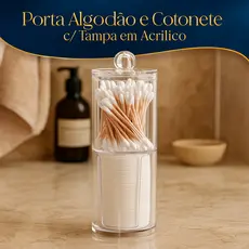 Porta Cotonete e Algodão com Tampa Acrílico Organização Maquiagem Limpeza Facial