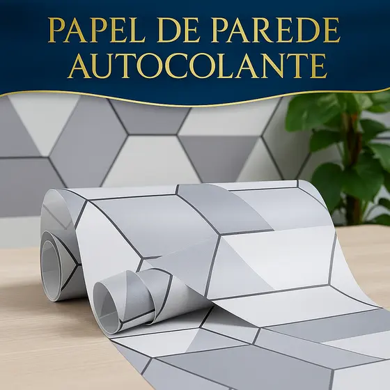 Papel de Parede Autocolante Textura PVC Revestimento Geométrico 5 Metros