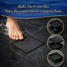 Ralo Oculto Preto 10x10 Quadrado Invisível Sifonado Anti Odor para Piso Porcelanato