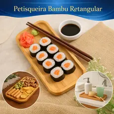 Petisqueira Bambu Retangular Bandeja Tábua para Petiscos Queijos Frios Doces Servir Madeira Natural