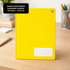 Caderno Universitario 1 Materia 96 Folhas Pautadas Capa Dura Amarela Uso Escolar