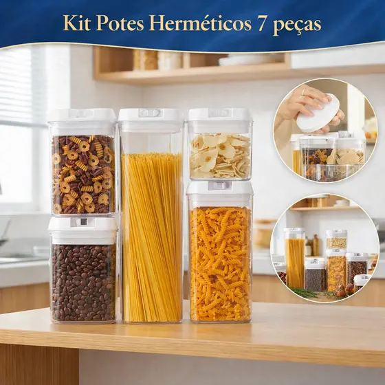 Kit Potes Herméticos Acrílico 7 Peças Organizadores Multiuso Transparente Cozinha Duráveis