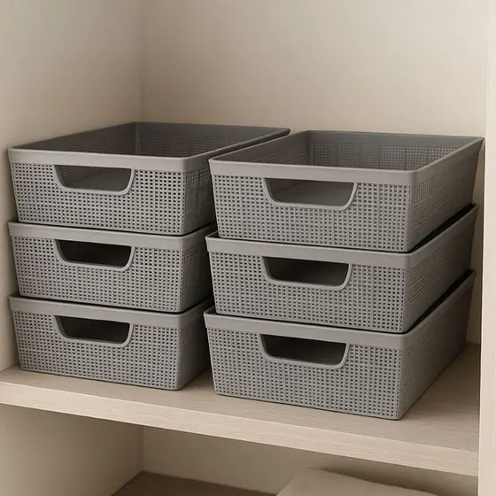 Kit até 6 Cestos Organizadores Multiuso Empilhável de Plástico 2 Litros Cozinha Banheiro Sala Gaveta Closet Guarda Roupa