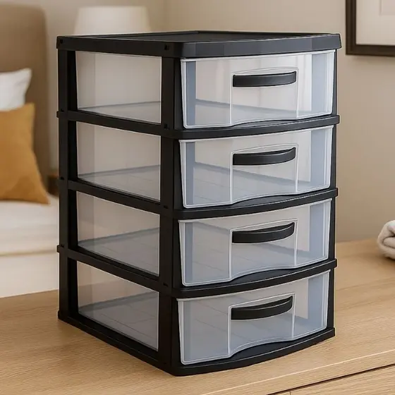 Gaveteiro Organizador de Mesa Grande em Plástico com 3 4 Gavetas Armario Cozinha Escritorio Quarto Cômoda Branco e Preto