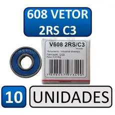 Kit com 10 rolamentos 608 VETOR 2RS C3 - 8x22x7(mm)