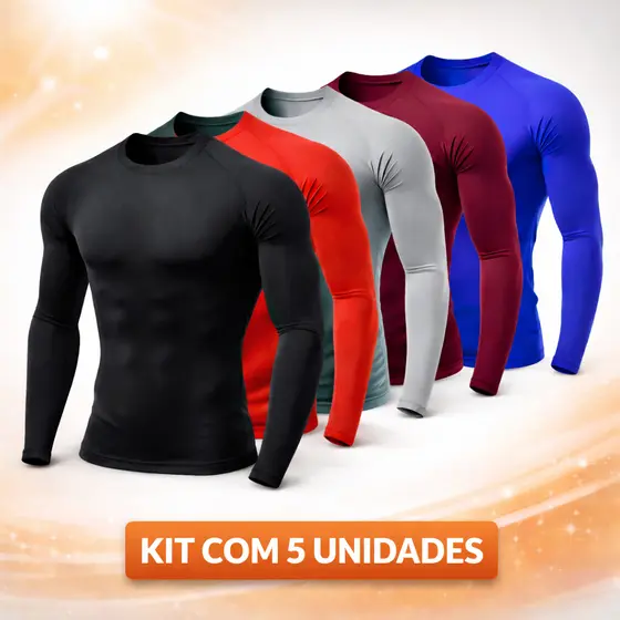 Kit 5 Camiseta UV Segunda Pele Proteção Solar Uv50 Praia Verão Cores Sortidas Tamanho P ao G3 Plus Size