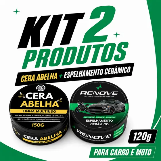 Kit Cera Abelha 120g + Espelhamento Cerâmico 120g Renove - Brilho E Proteção