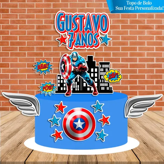 Topper Topo de Bolo Festa Personalizada Capitão América