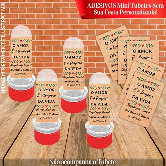 Adesivos de Mini Tubete 8cm Personalizado "O amor é o tempero da vida"