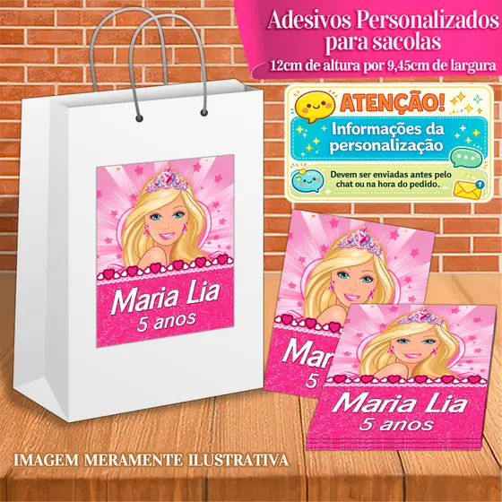 10 Adesivos Personalizados Para Sacolas Princesas Disney e Princesa Sofia Barbie