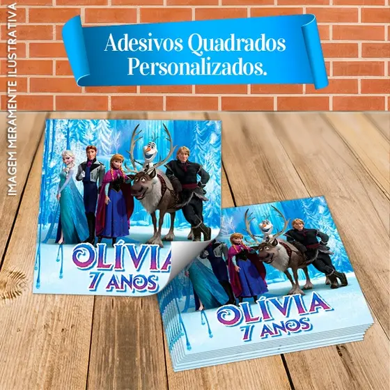 Adesivos Quadrados Personalizados com nome e idade Frozen