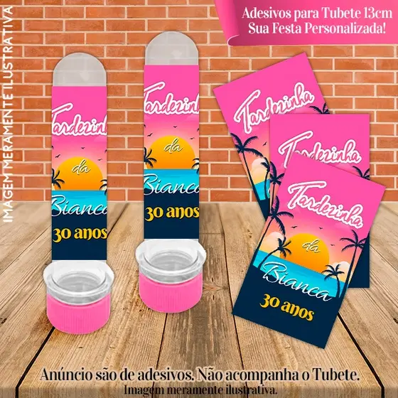 Rótulos adesivos para tubetes de 13 cm Personalizados Tardezinha