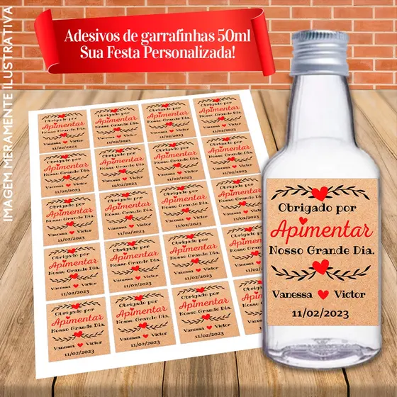 Rótulos Adesivos Personalizadas para Garrafinhas de 50ml Obrigado por Apimentar Nosso Grande Dia