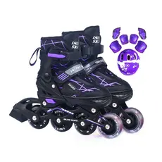 Patins Roller semi profissional- juvenil suportando 75 kg rodinha led + kit de proteção