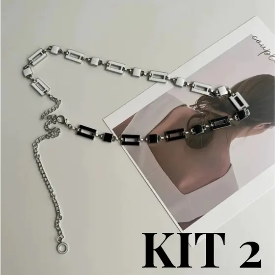 KIT 02 Cinto Feminino 2 Em 1 Dupla Face Preto E Branco Moda Retângulo e Quadrado