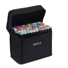 Estojo 80 Canetas Marcadoras Diversas Cores Para Colorir Ponta Dupla Desenho Artístico