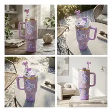 Garrafa 1200ml Térmica Estampa Floral C/ Capinha Silicone Na Base + Tampa Para Canudo