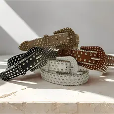 Cinto Feminino Couro PU Com Rebites Metálicos Fivela Metal Country CC-235