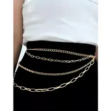 Cinto Corrente 3 Em 1 Moda Feminina Estiloso Prata E Dourado Shr