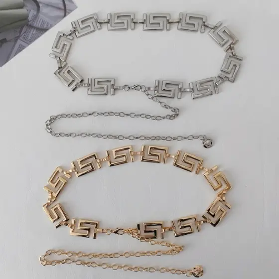 KIT 02 Cintos Feminino Corrente Dourado e Prata Metal Elos Ajustável