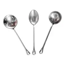 Kit 3 Talheres Aluninio Fundido Grande Colher Concha e Escumadeira