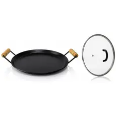 DISCO DE ARADO PAELLA ALÇA DE MADEIRA COM TAMPA DE VIDRO 40cm