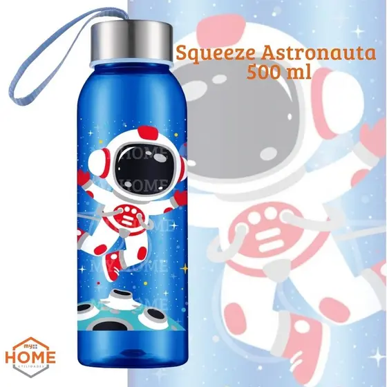 Garrafa Agua Squeeze Astronauta BPA Free Infantil Criança Adulto Escola Academia Trabalho 500ml