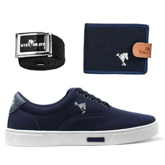 Kit de Tenis Masculino  com Carteira e Cinto Polo Joy Tamanhos Especiais