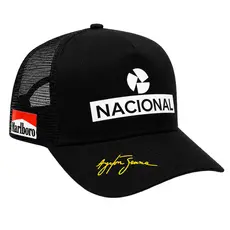 Boné Ayrton Senna Nacional Aba Curva Trucker Tela Supercap Azul Formula 1 Premium
