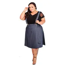 Jardineira Jeans Suspensório Plus Moda Evangélica Nice 02