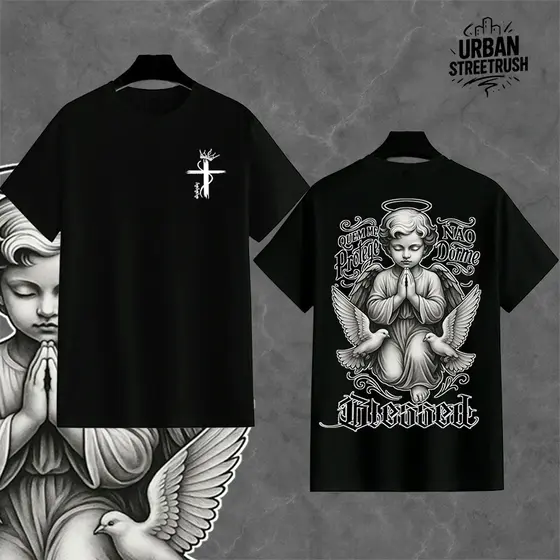 LANÇAMENTO: Camiseta Streetwear "Anjo BLESSED" - 30.1 Algodão, Estampa Elegante e Visual Imponente