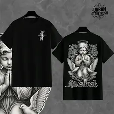 LANÇAMENTO: Camiseta Streetwear "Anjo BLESSED" - 30.1 Algodão, Estampa Elegante e Visual Imponente