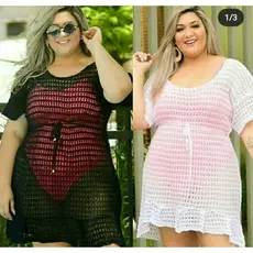 Saida de Praia Plus Size  Tricot  Tamanho Único veste do 46 ao 52