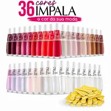 Kit Esmaltes Impala 36 Cores sortidas + 50 Lixa para unhas mini canário / Kit manicure atacado