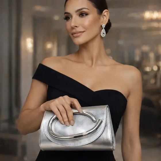Bolsa Feminina de Luxo Clutch Prata Bolsa de Mão Para Casamento Evento Elegante