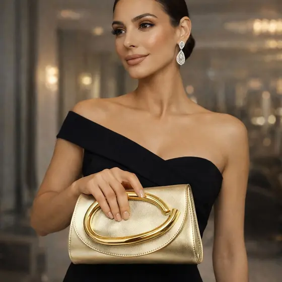 Clutch Festa Dourada Bolsa de Mão Luxuosa Para Noite ou dia