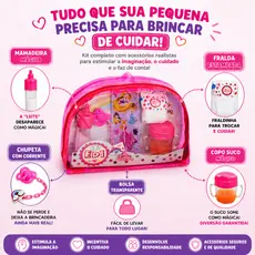 Kit Boneca acessórios Fralda Mamadeira Chupeta prendedor Bolsa Brinquedo Menina Adesivos Reborn Baby