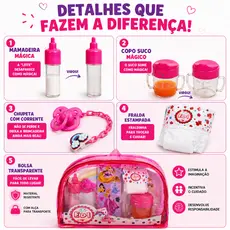 Kit Bolsa Rosa Acessórios Bonecas Reborn peq. Fralda Mamadeira Chupeta Prendedor Brinquedos infantil