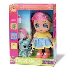 Boneca Com Cachorrinho Brave Girls Kendall Pet 0766 vinil 34cm Mamadeira Bee Toys Brinquedos