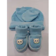 Kit 3 peças Plush quentinho para bebê. Pantufa+luva+touca com aplique 3D. Algodão menino e menina.