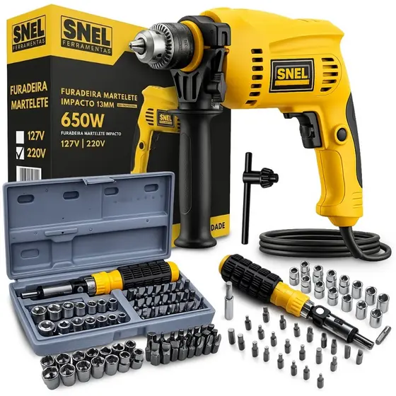 Kit Furadeira Parafusadeira 650W Impacto Mandril 13mm Kit Ferramentas Jogo Soquete Catraca 41 Bits