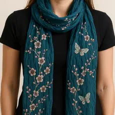 Lenço Echarpe Cachecol Feminino Longo Estampado Borboletas e Flores 165cm x 40cm 01W32-10